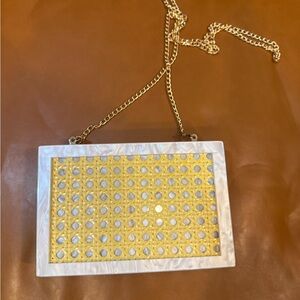 Elegant Gold and White Clutch Bag